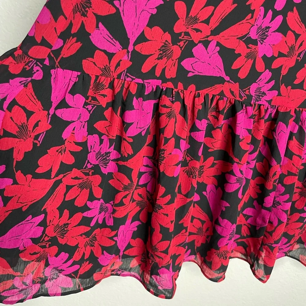 JCREW Dark Floral Chiffon Vneck Ruffle Midi Dress 8 - Picture 5 of 8